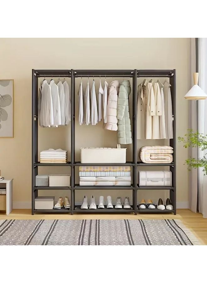 Black 3 Door Metal Wardrobe Large Capacity Storage For Clothes Shoes Bags Quilts - Image 3